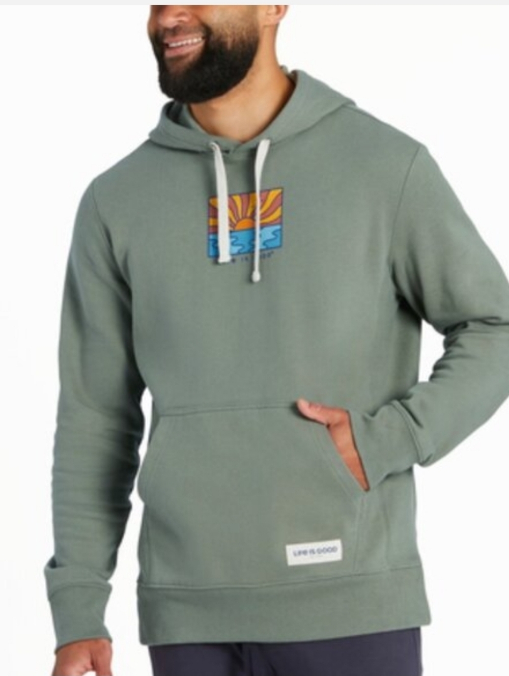 Life Is Good Men's Hoodie Simply True Hood Sun Ocean Size Medium Green NWT